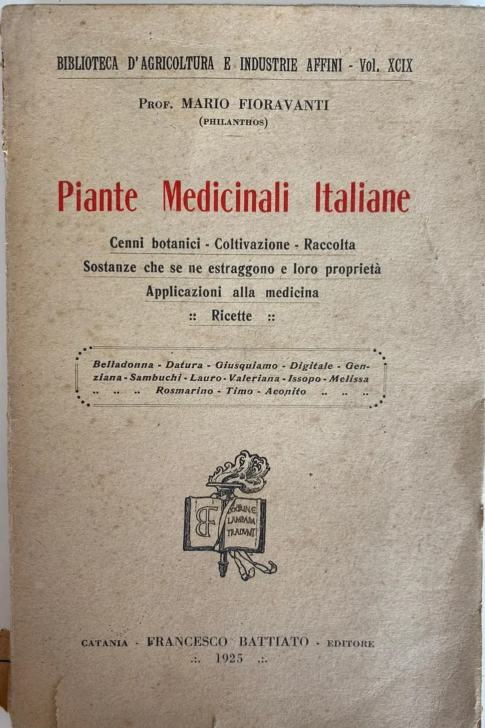 Libro di Don Vincenzo Fioravanti dedicato alle Piante Medicinali Italiane
