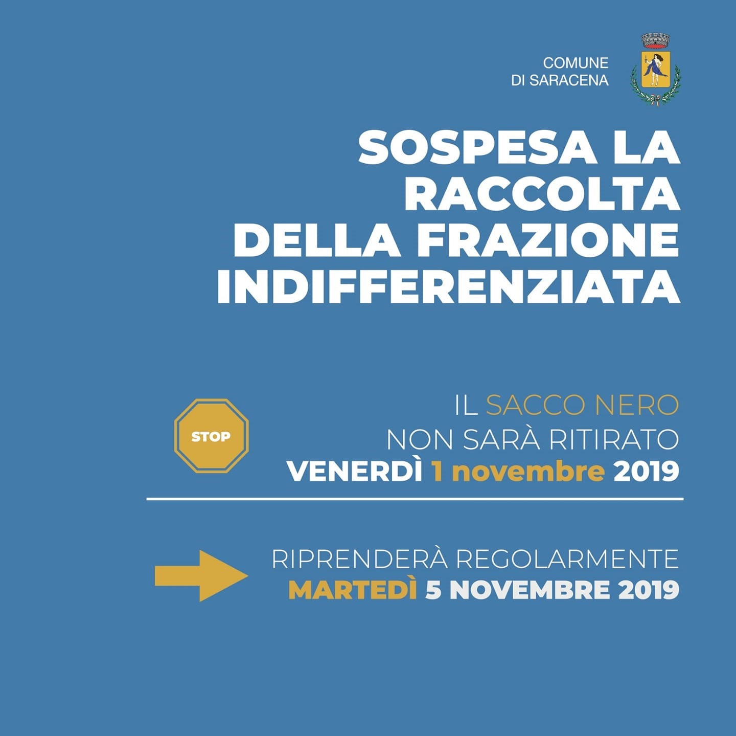 Sospesa la raccolta della frazione indifferenziata giorno 1 novembre 2019