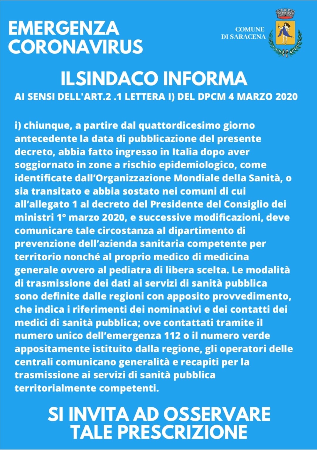 Il sindaco informa