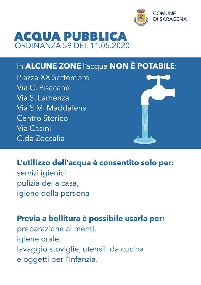 Ordinanza  divieto uso acqua consumo umano