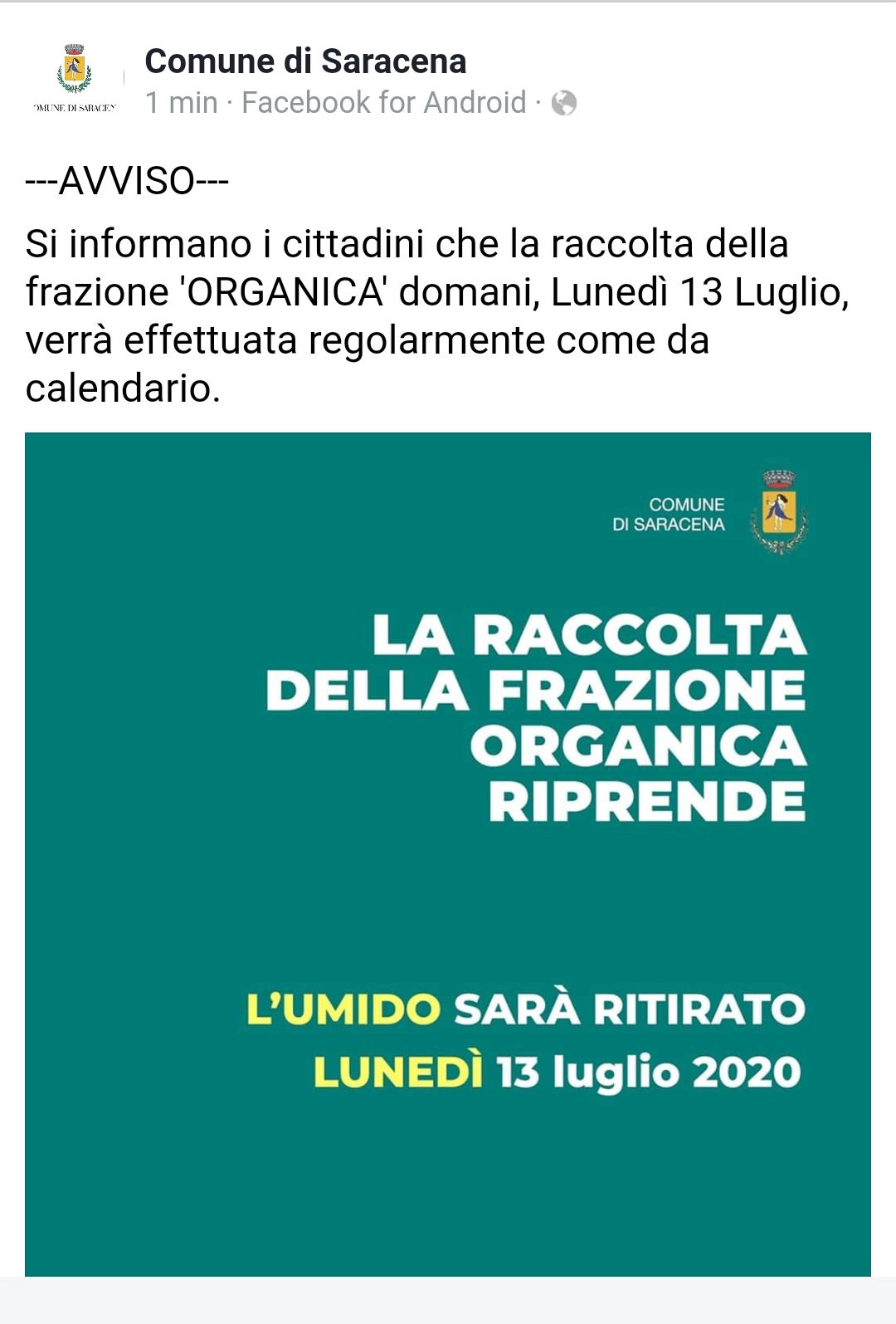 Avviso raccolta differenziata