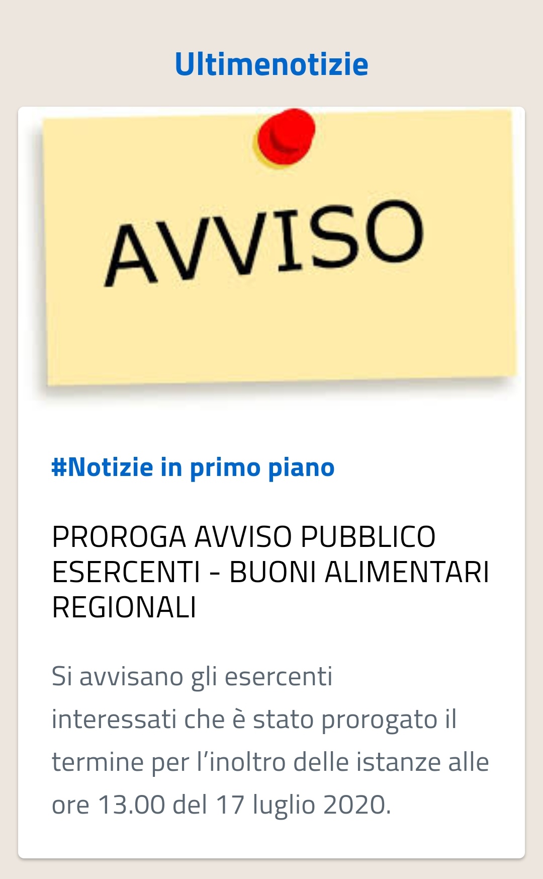Proroga avviso pubblico esercenti - buoni alimentari regionali