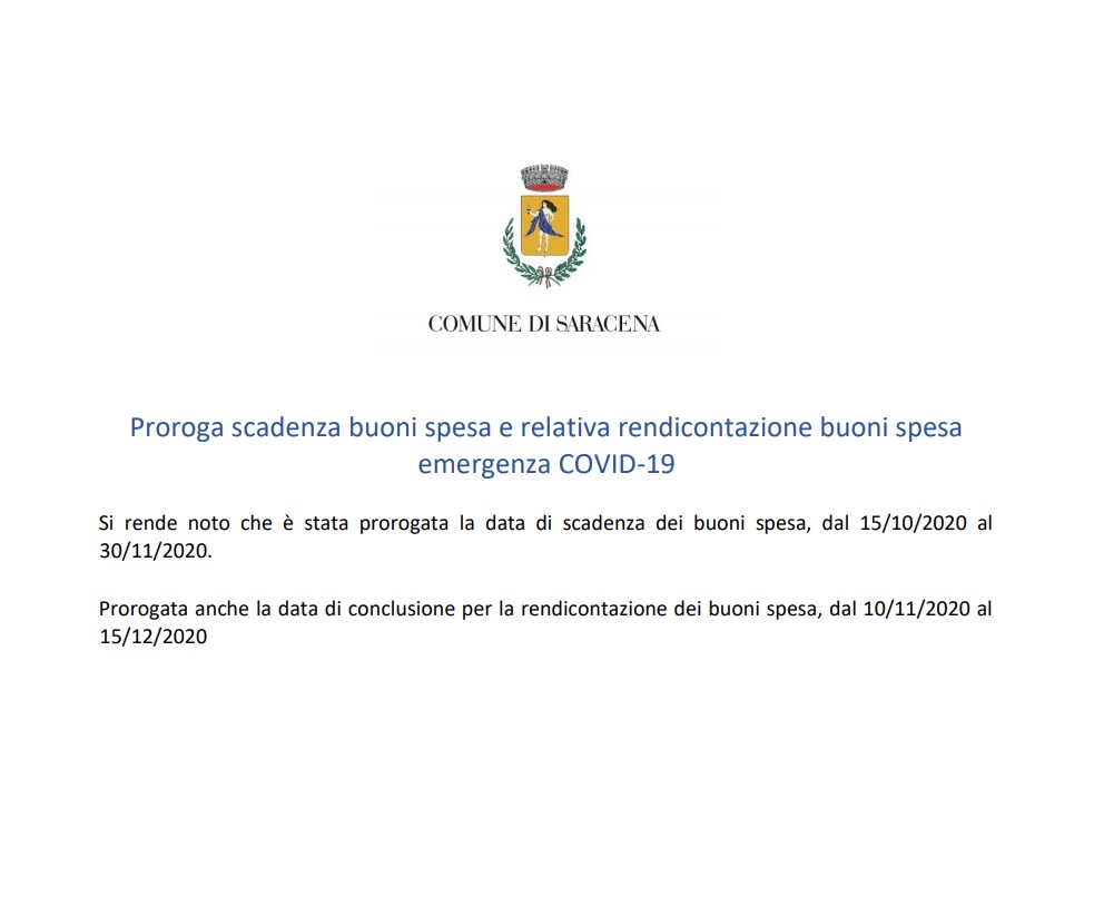 Proroga scadenza buoni spesa e relativa rendicontazione buoni spesa emergenza COVID-19 