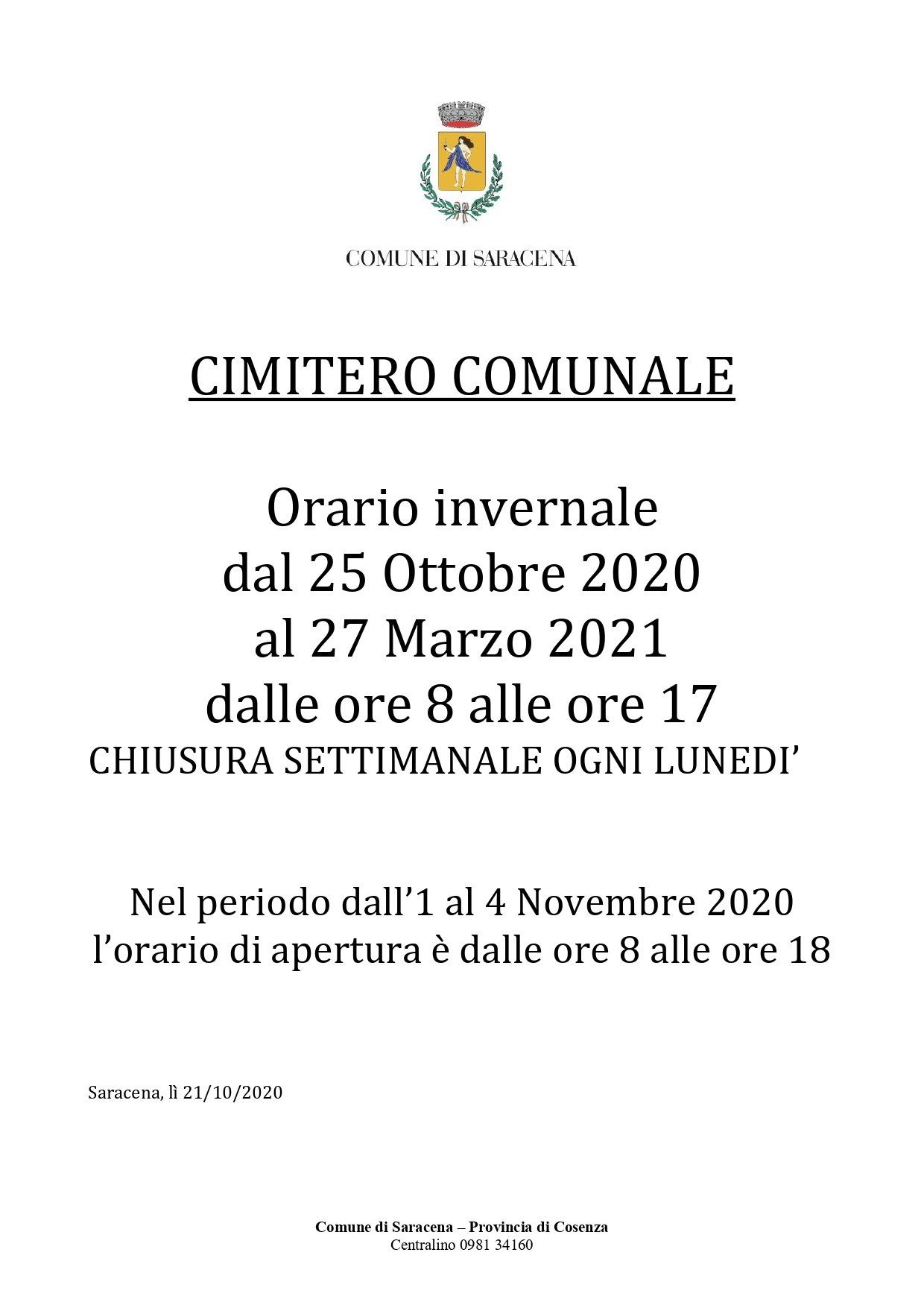 Cimitero Comunale - orario invernale