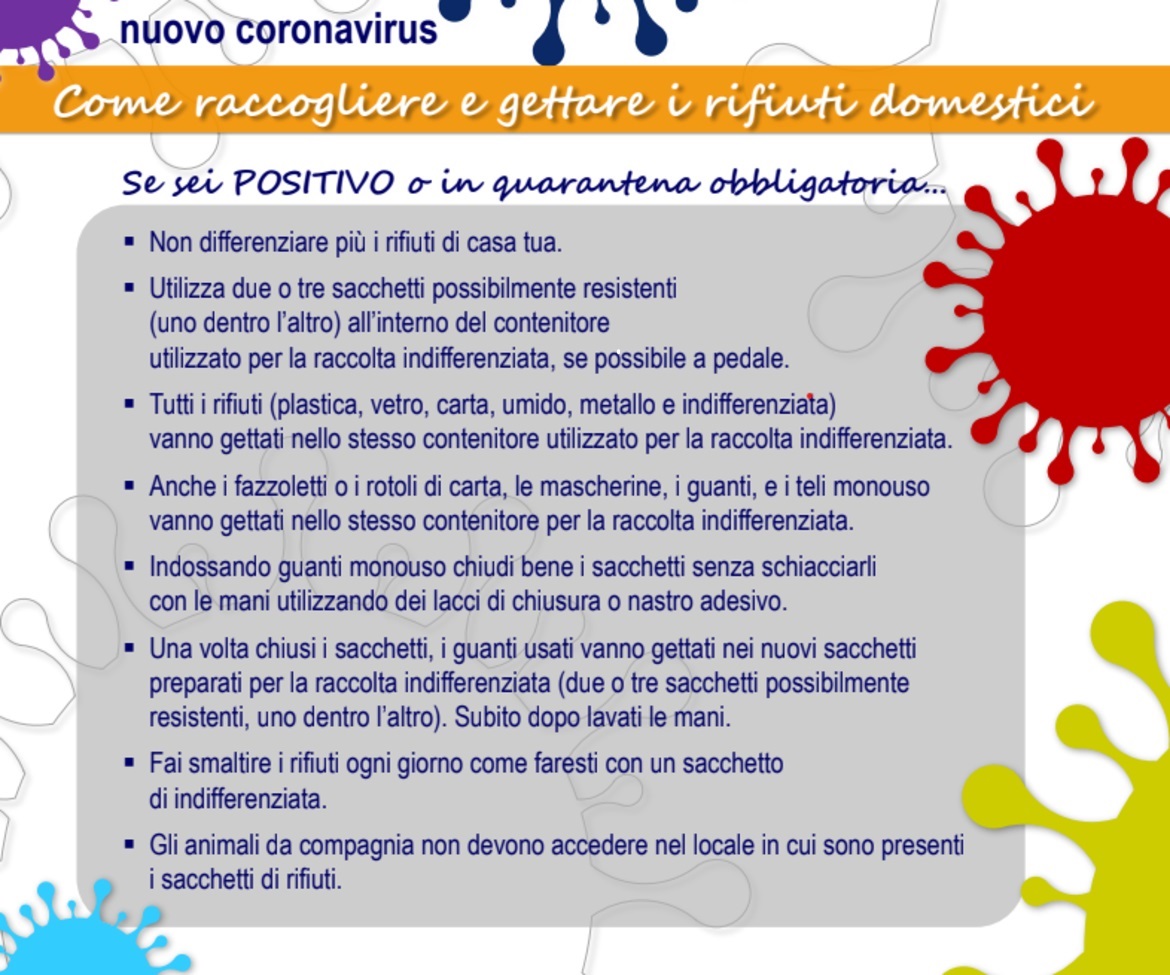 Raccolta differenziata soggetti positivi al coronavirus o posti in quarantena