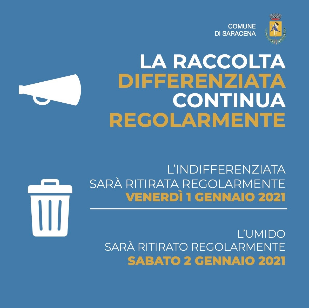 RACCOLTA DIFFERENZIATA - 1 e 2 GENNAIO 2021
