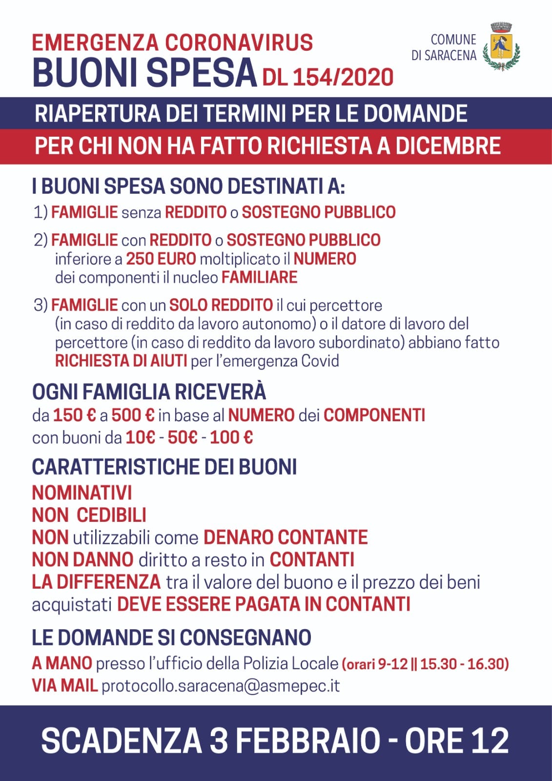 Emergenza Coronavirus - Buoni spesa DL 154/2000