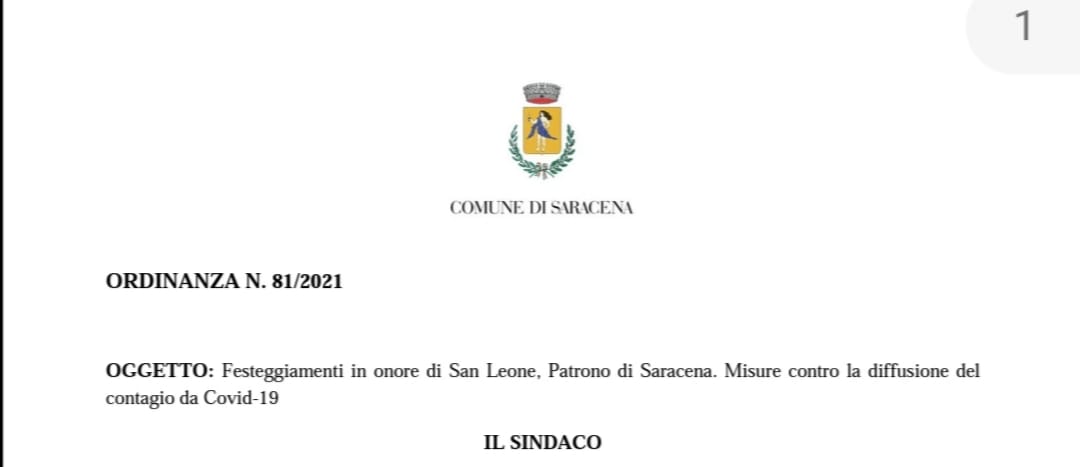 --emergenza coronavirus-- -festeggiamenti in onore di san leone vescovo, protettore di saracena-