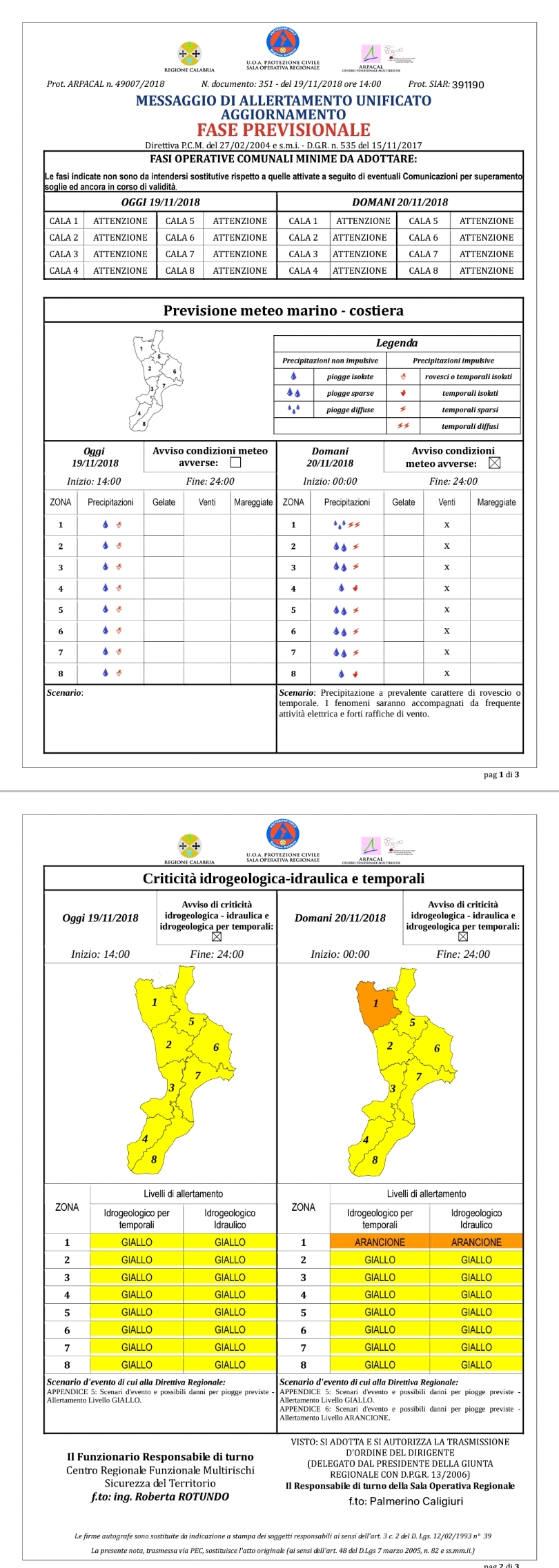 Avviso di allerta meteo alla cittadinanza dopo bollettino del dipartimento della protezione civile della regione calabria