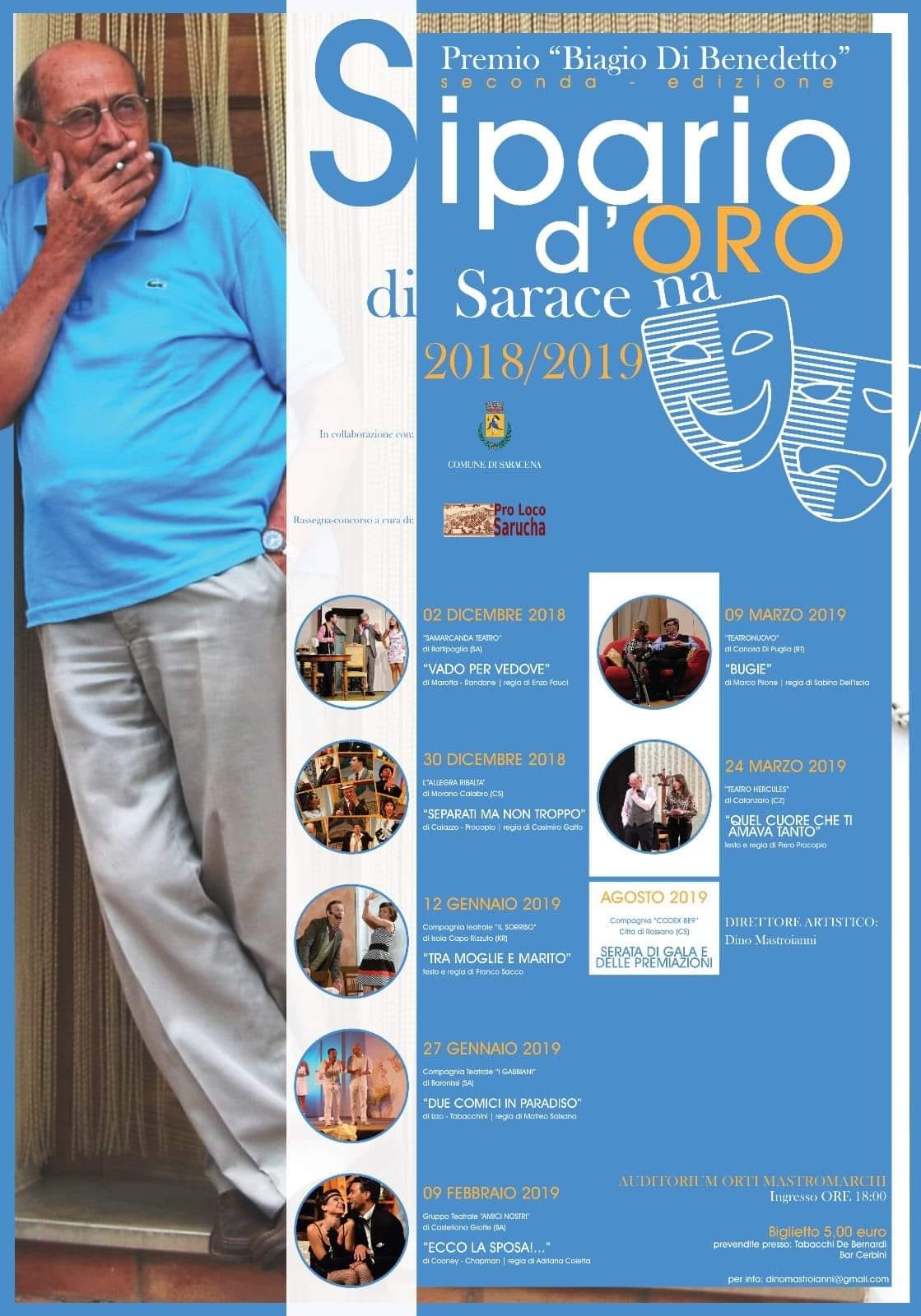 Al via la seconda edizione della rassegna teatrale "Sipario d'Oro - Premio Biagio Di Benedetto"