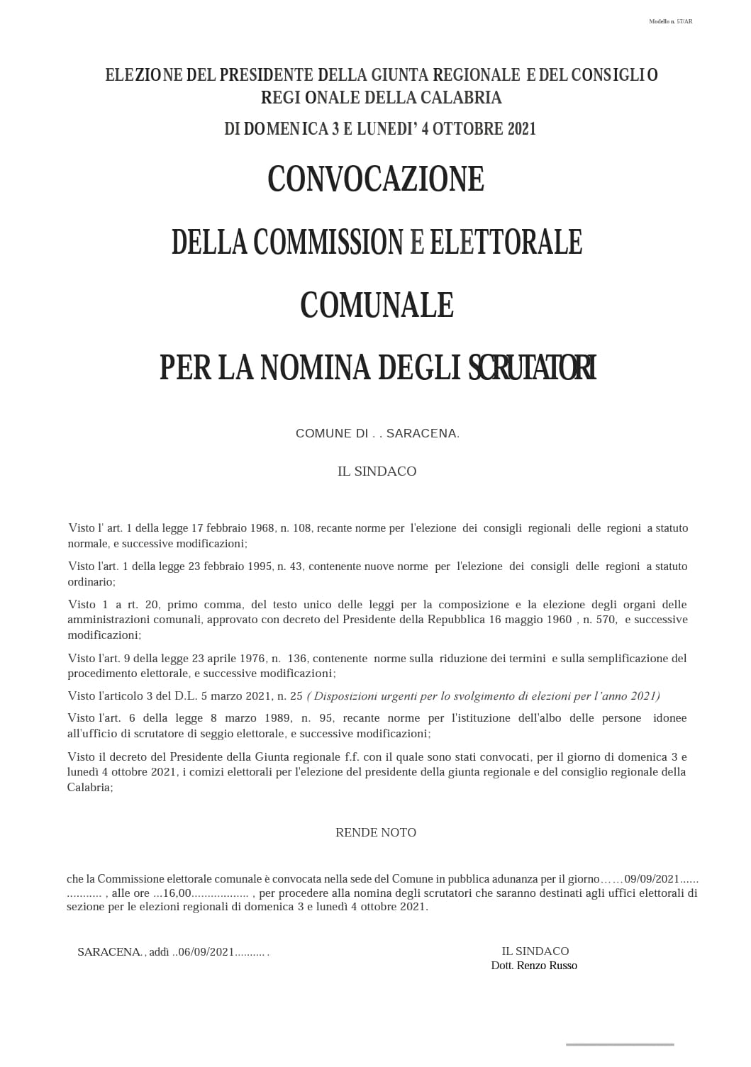 Nomina scrutatori elezioni regionali