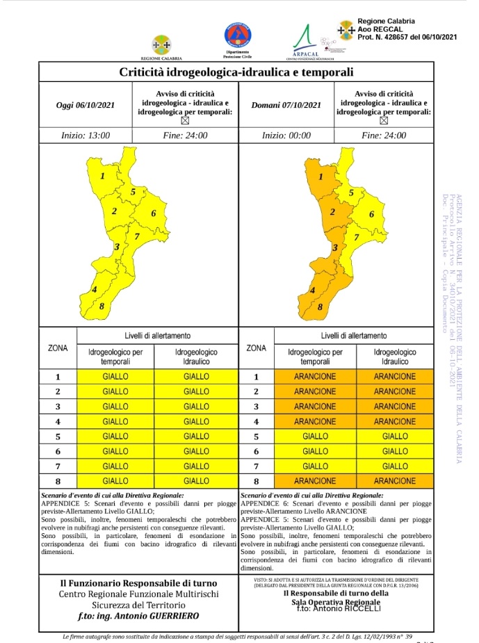 Allerta arancione - 7 Ottobre 2021