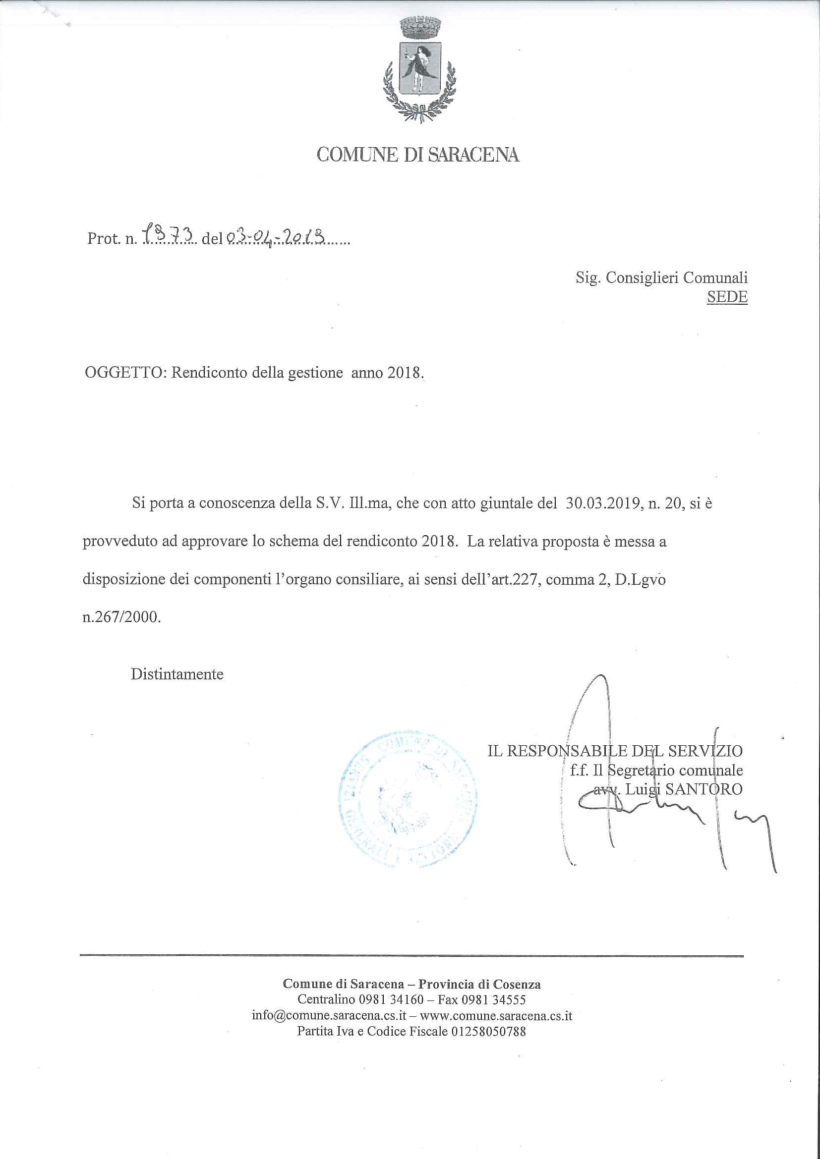 Rendiconto della gestione anno 2018