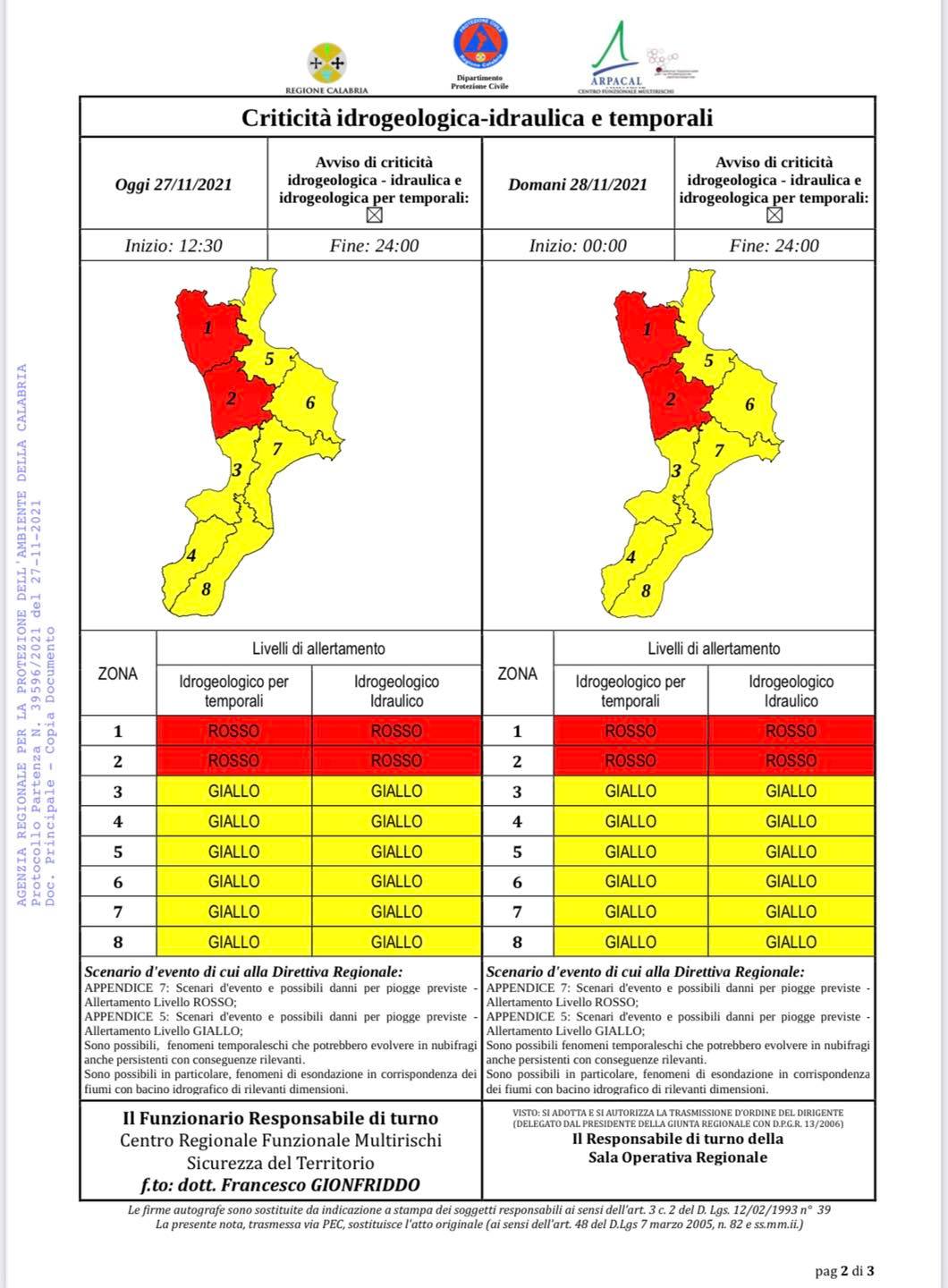 Allerta rossa fino alle ore 24 di domani 28 novembre